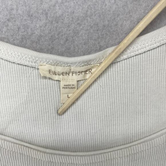 EILEEN FISHER Tank Top L Ribbed Organic Cotton Jersey Cami Scoop Neck Off White - Picture 5 of 13